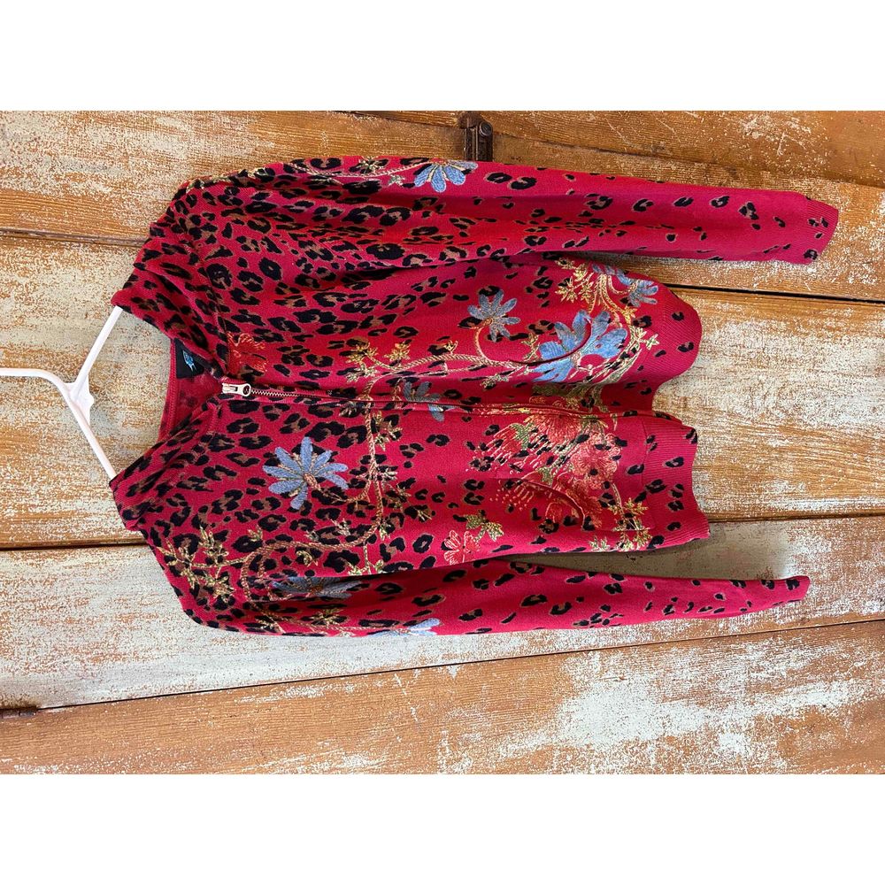 Till The End Woman Red Full Zip Panther Floral Hoodie Sweatshirt Size Small